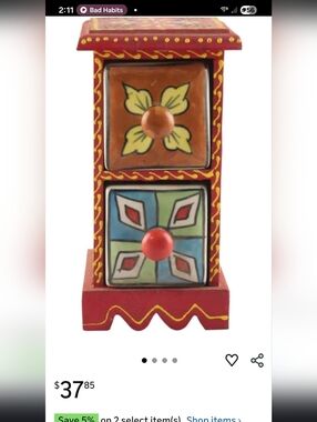 Hand-Painted Blue Multicolor Indian Spice Box/ Jewelry Box